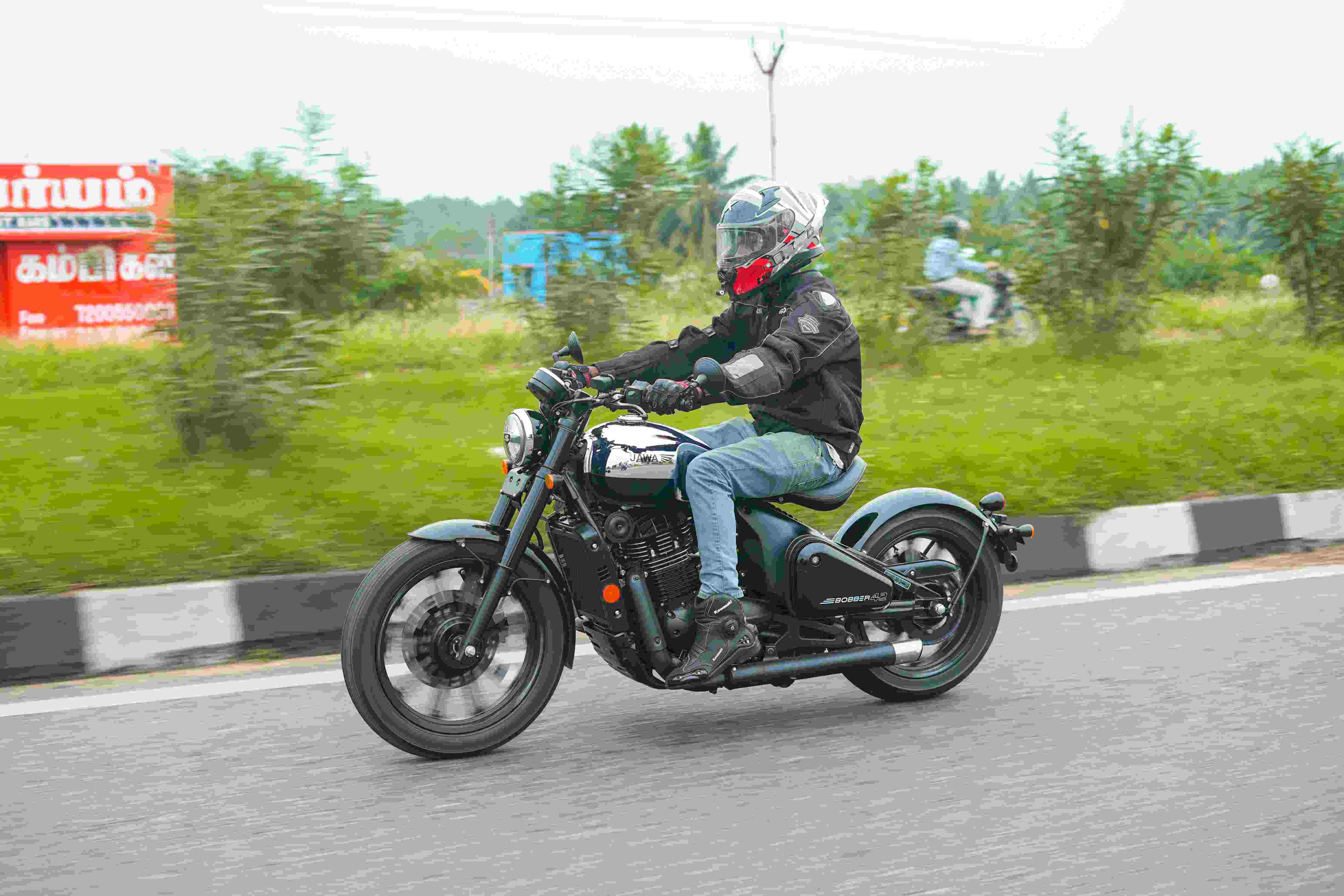 Cruiser motorcycle riding on highway road